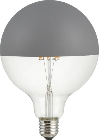 Spl E27 6,5W dimbar LED kronepære   G125 Globe Top Mirror grå 2500K filament   Dimbar : Dimbar Kulør : Ekstra varm