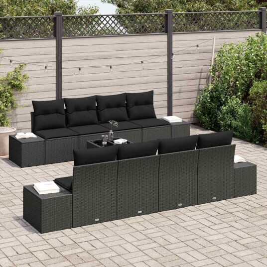 vidaXL Hagesofa Set med pute med lagring 8 pcs Svart polyrotting