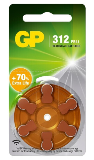 Gp Batteries 312 Pr41 Zink-Luft Høreapparatbatteri 6-Pakning 1,45 V