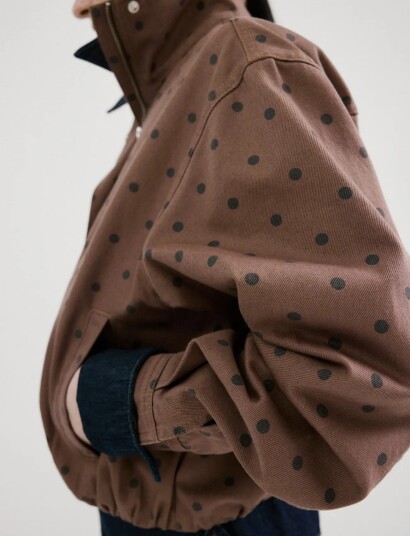 Mango Denim Bomber Jacket With Polka Dots   Brown   S