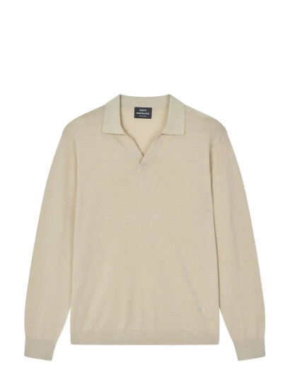 Mads Nørgaard Cotton Lino Theo Polo Ls Knit   Beige   XXL