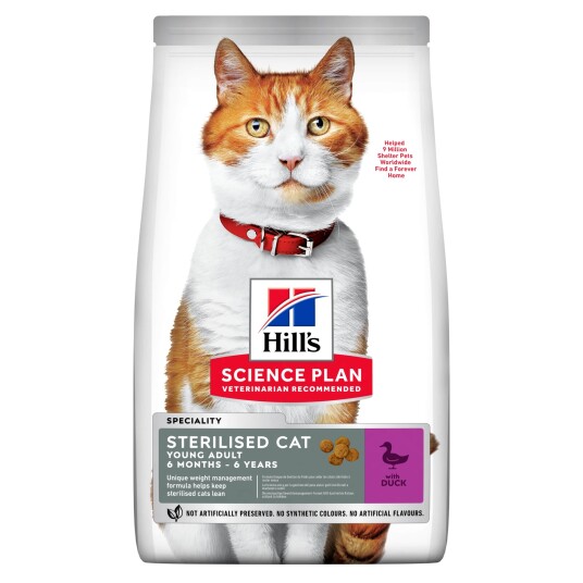 Hill's Young Adult Sterilised Andekjøtt 3kg Kattemat for Kastrerte Katter