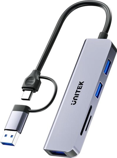 Unitek Hub 5In1 Usb-A/C 5 Gbps Med Sd- Og Micro Sd-Kortleser Unitek Hub 5In1 Usb-A/C 5 Gbps Med Sd- Og Micro Sd-Kortleser