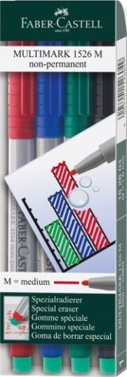 Faber-Castell Multimark 1526 - Markør - Ikke-Permanent - 1 Mm - Medium - Med Viskelær (En Pakke 4)