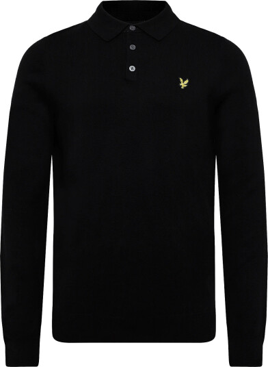 Lyle & Scott Cotton Merino Long Sleeve Knitted Polo Black XL