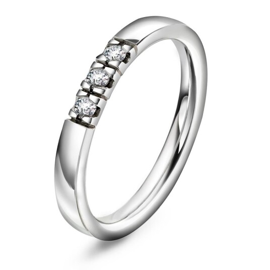 Lady alliansering i 585 hvitt gull med diamant 0,15 ct, størrelse 50
