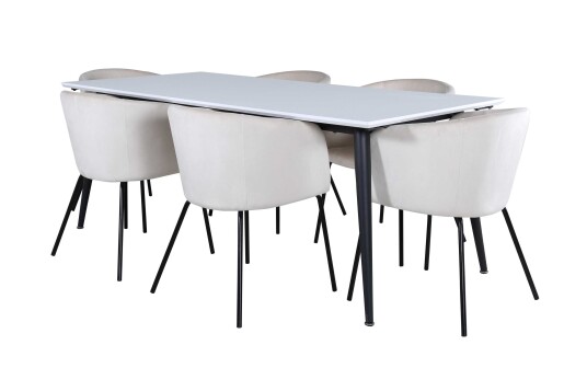 Venture Design Jimmy & Berit spisegruppe Beige/hvit 6 stoler & bord 195 x 90 cm