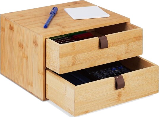 Office Desk Organizer med 2 bambusskuffer