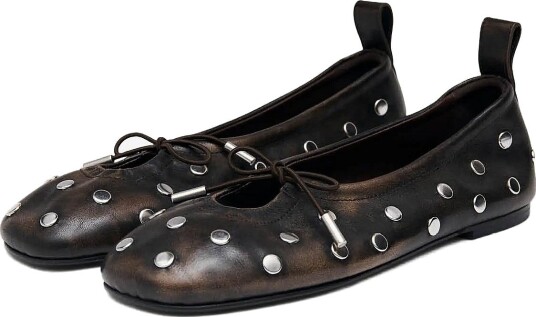 ALOHAS Rosalind All Studs Vintage Effect Brown Leather Ballet Flats BROWN 38