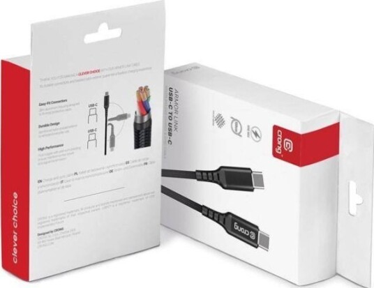 Crong Armor Link - 100W 5A Usb-C Til Usb-C Flettet Kabel 120Cm (Svart)