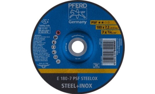 Pferd Slipeskive E 180 7 PSF Steelox 180x7.2mm 8500 rpm 10 stk Pferd Slipeskive E 180 7 PSF Steelox 180x7.2mm 8500 rpm 10 stk