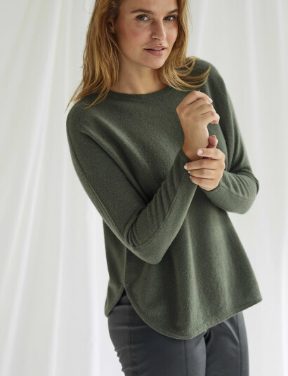 Davida Cashmere Curved Sweater - Green - XL