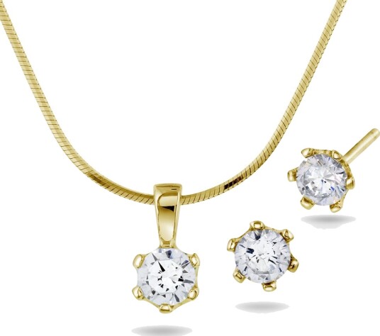 Pan Jewelry Smykkesett i 925 forgylt sølv med zirkonia