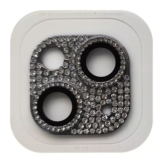 INCOVER iPhone 15 / 15 Plus Kameralinsebeskyttelse m. Rhinestenen - Svart