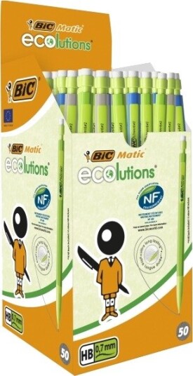 Bic Matic Ecolutions - Mekanisk Blyant - Hi-Polymer - Hb - 0.7 Mm - Retraktil - Med Viskelær (En Pakke 50)