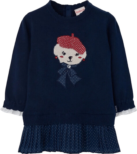 Boboli Knitwear Combined Dress For Girl  Bci   Navy   80