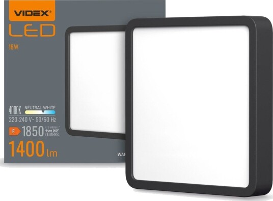 Videx 15W LED påbygningspanel 19,2x19,2cm   1400lm 4000K sort kant IP20 innendørs   Kulør : Nøytral