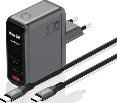 Sandstrøm 100W GaN Display lader+kabel