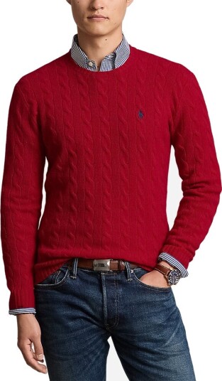Polo Ralph Lauren Cable Knit Wool Cashmere Sweater Red L