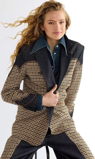 Wrangler Houndstooth Blazer   Beige   XS x 00