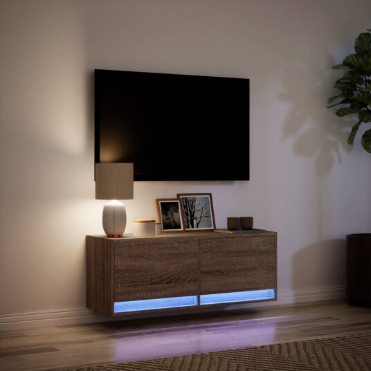 TV Veggskap med LED brun eik 100x31x35 cm 852368 TV Veggskap med LED brun eik 100x31x35 cm 852368