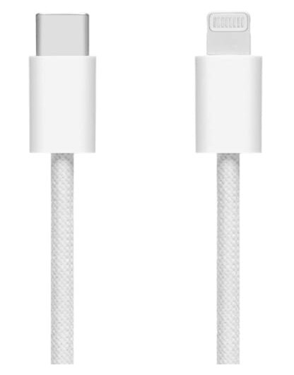 Linocell Flettet USB-C- til Lightning-kabel Hvit 2 m