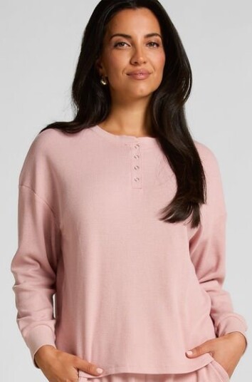 Hunkemöller Topp Waffle Henley Rosa