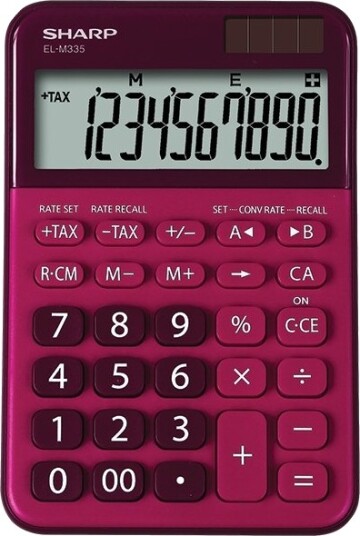 Sharp EL-M335 Desktop 10 Sifre Batteri/Solcelle Rød