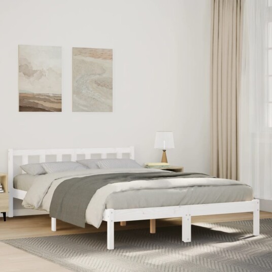  Ekstra lang sengeramme uten madrass hvit 140x220 cm heltre furu 8721158393753