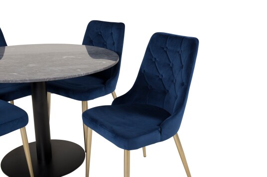 Venture Home Estelle Spisegruppe 106 cm Rund med 4 Velvet Stoler Sort