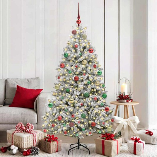 Kunstig juletre Grønn og hvit 180 cm PVC og metall