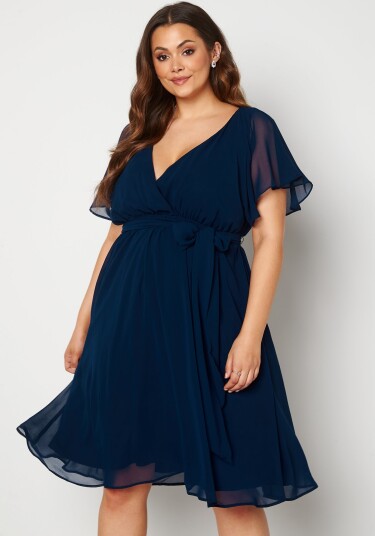 Goddiva Curve Flutter Sleeve Chiffon Midi Dress