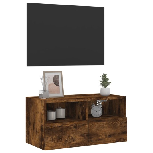 vidaXL Vegghengt TV-benk røkt eik 60x30x30 cm konstruert tre 8721012254466