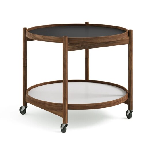 Brdr. Krüger Bølling Tray Table model 60 rullebord base, oljet valnøttstativ
