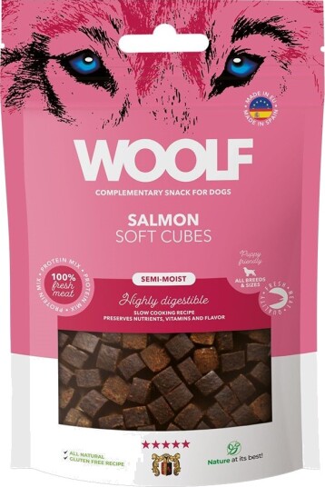 Woolf Soft Cubes Laks 100g - Belønningsgodbiter for hund