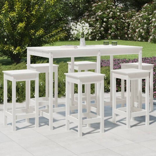 vidaXL Hagebarsett 7 deler hvit heltre furu