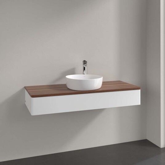 Villeroy & Boch Antao Servantskap med 1 skuff 120x50x19 cm u/lys Hvit Matt/Valnøtt Villeroy & Boch Antao Servantskap med 1 skuff 120x50x19 cm u/lys Hvit Matt/Valnøtt