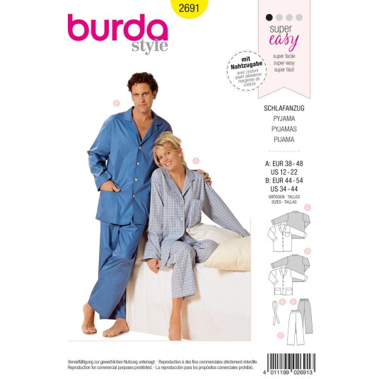 Burda 2691 - Pysjamas EUR: 38-48/44-54 US: 12-22/34-44