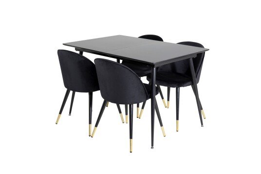 Venture Home Silar Spisegruppe Forlengningsbar 120 cm Rektangulær med 4 Velvet Stoler Sort/Guld