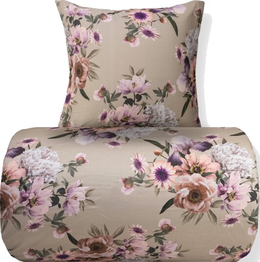By Borg Sengetøy bomullssatin vendbart beige blomster sengetøy By Borg Sengetøy bomullssatin vendbart beige blomster sengetøy