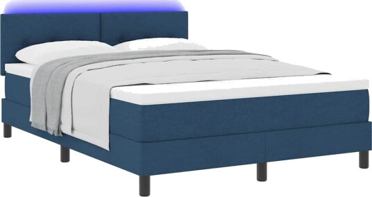 Box Spring Seng med Madrass & LED Blå 160x200 cm Stoff Box Spring Seng med Madrass & LED Blå 160x200 cm Stoff