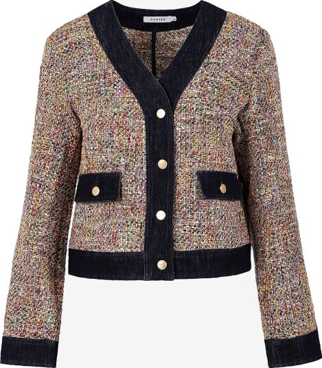 Coster Copenhagen Kardigan Bouchlé jacket with denim details Brun
