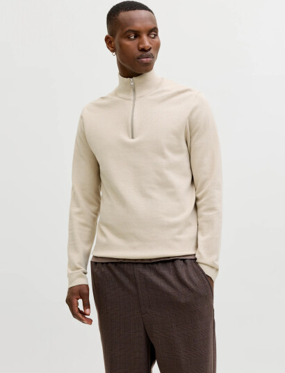 Jack & Jones Jprblamilano Spring Knit Half Zip   Cream   L