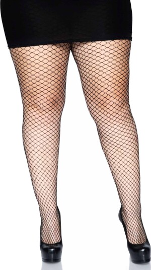 Lycra Svart Nettingstrømpebukse Plus Size