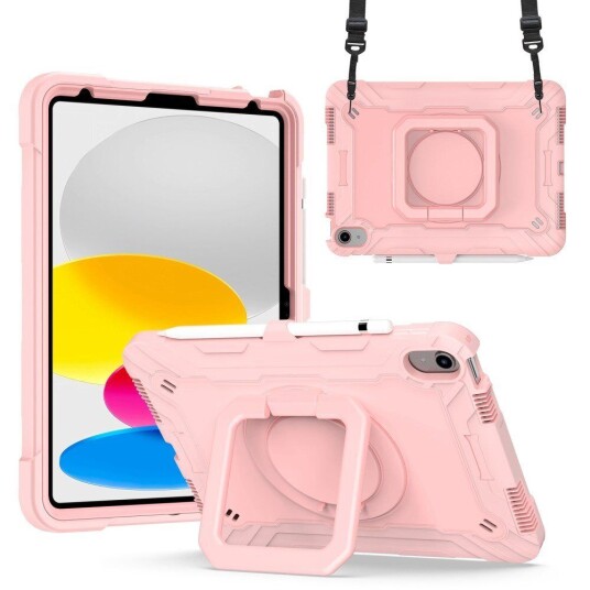 INCOVER iPad 10.9 (2022) Silikondeksel med 360 Graders Stativ og Bærestropp - Rose Gull