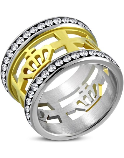 Royalty Crown Gullfarget Stålring med Klare CZ Stener 58 x 18,45 mm