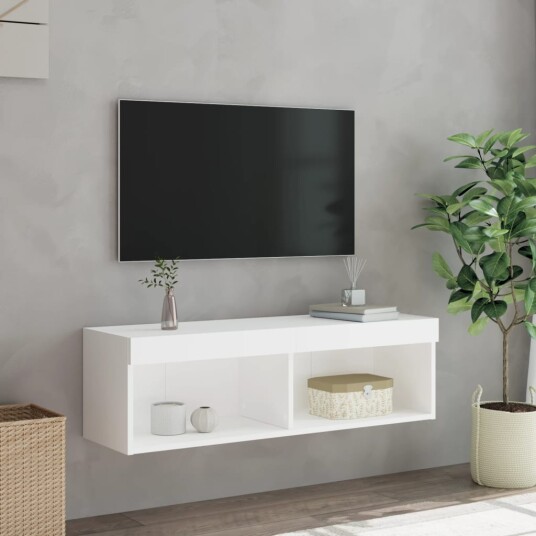  TV benk med LED hvit 100x30x30 cm
