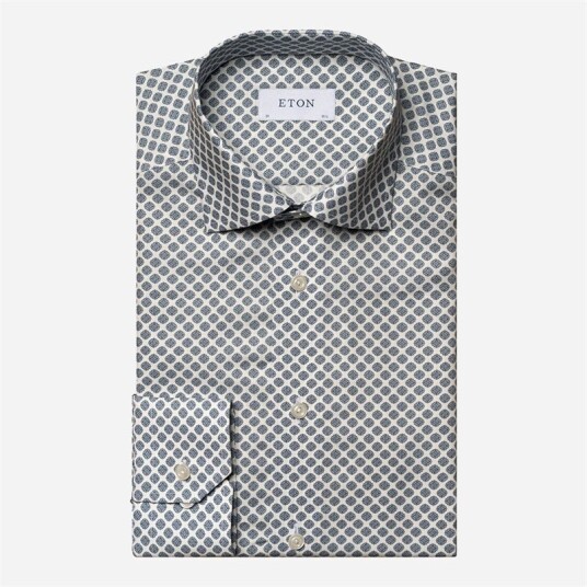 Eton Contemporary Print Cotton Tencel Shirt - Mid Blue Medallion