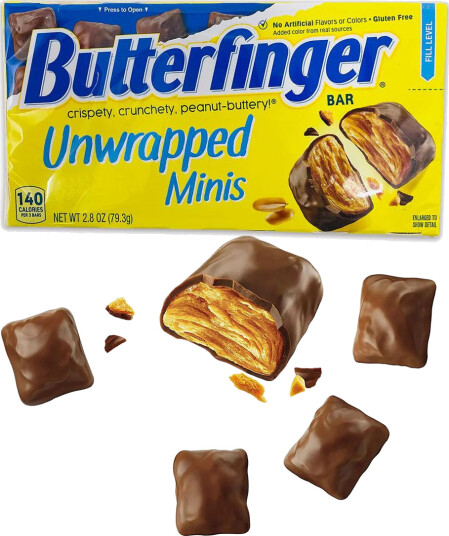 Butterfinger Unwrapped Minis   Crispy Sjokolade med Peanøttsmør 79,3 gram USA Import