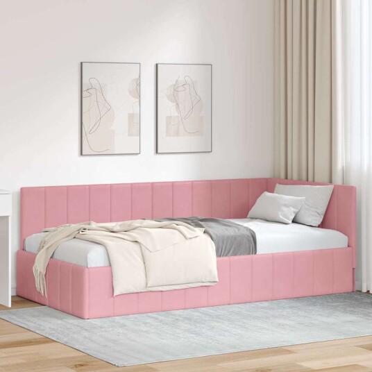 Hjørnesengramme med hodegjerde Rosa 90 x 200 cm Fløyel Hjørnesengramme med hodegjerde Rosa 90 x 200 cm Fløyel